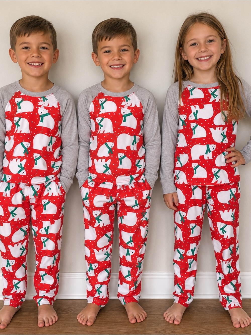 THREE SETS of Sunday Brunch Christmas Polar Bear Pajamas Size 7/8